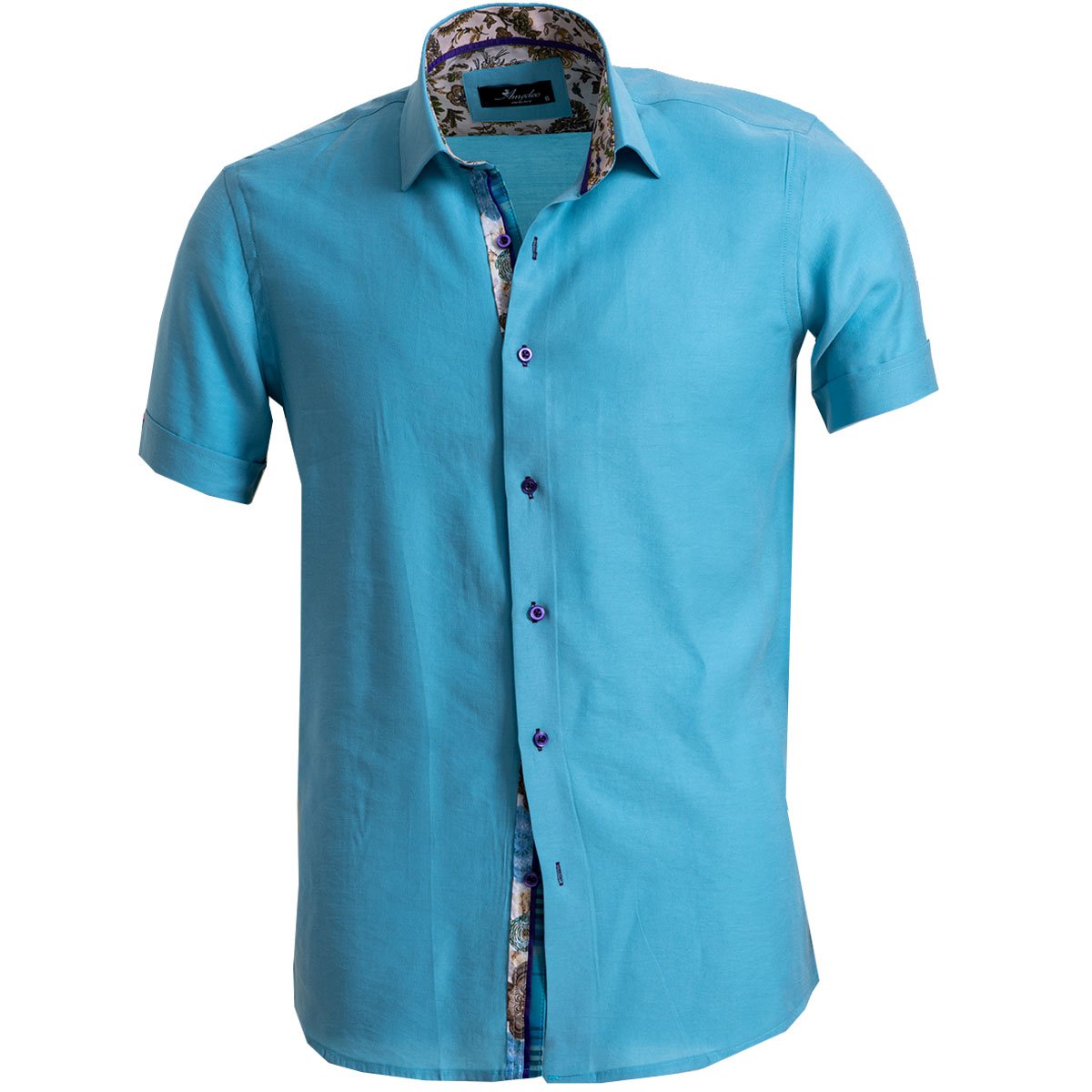 Solid Turquoise Blue Mens Short Sleeve Button Up Shirts - Tailored – Amedeo  Exclusive