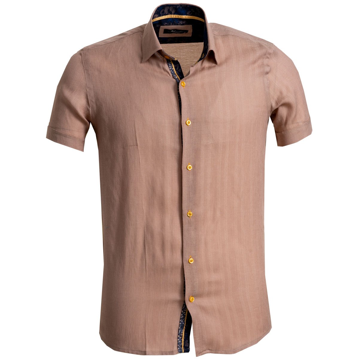 Men's Button down Tailor Fit Soft 100% Cotton Short Sleeve Dress Shirt Solid Light Brown casual And Formal - Amedeo Exclusive