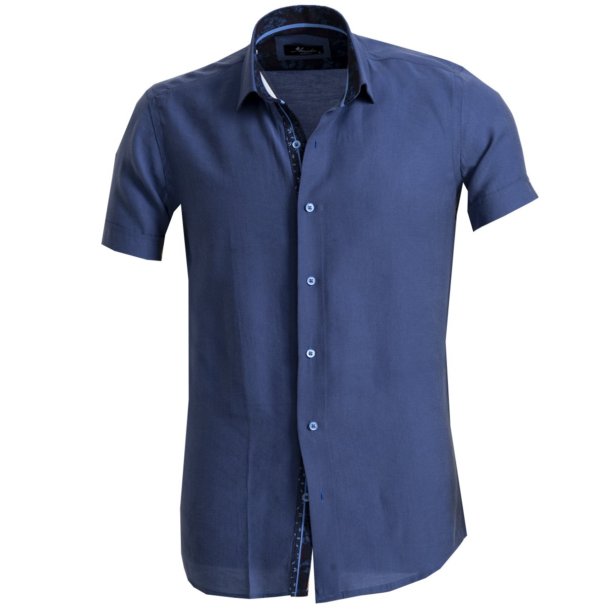 Men's Button down Tailor Fit Soft 100% Cotton Short Sleeve Dress Shirt Solid Blue casual And Formal - Amedeo Exclusive