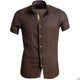 Men's Button down Tailor Fit Soft 100% Cotton Short Sleeve Dress Shirt Solid Dark Brown casual And Formal - Amedeo Exclusive