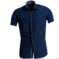 Men's Button down Tailor Fit Soft 100% Cotton Short Sleeve Dress Shirt Navy Blue Circles casual And Formal - Amedeo Exclusive