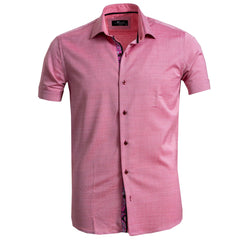 Men's Button down Tailor Fit Soft 100% Cotton Short Sleeve Dress Shirt Solid Pink Paisley casual And Formal - Amedeo Exclusive