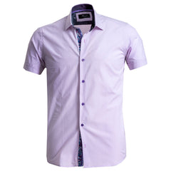 Men's Button down Tailor Fit Soft 100% Cotton Short Sleeve Dress Shirt Solid Light Purple casual And Formal - Amedeo Exclusive