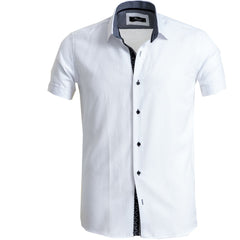 Men's Button down Tailor Fit Soft 100% Cotton Short Sleeve Dress Shirt Solid White casual And Formal - Amedeo Exclusive