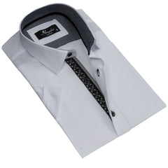 Men's Button down Tailor Fit Soft 100% Cotton Short Sleeve Dress Shirt Solid White casual And Formal - Amedeo Exclusive