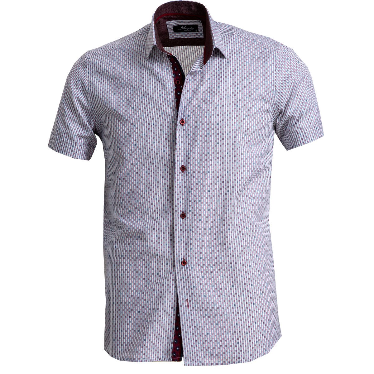 Men's Button down Tailor Fit Soft 100% Cotton Short Sleeve Dress Shirt Beige Burgundy casual And Formal - Amedeo Exclusive