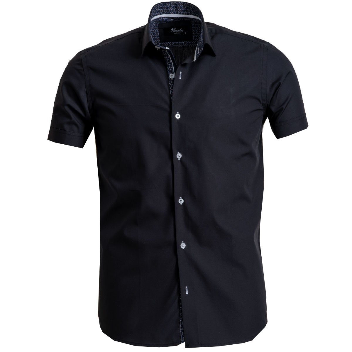 Men's Button down Tailor Fit Soft 100% Cotton Short Sleeve Dress Shirt Solid Black casual And Formal - Amedeo Exclusive
