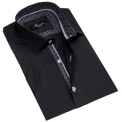 Men's Button down Tailor Fit Soft 100% Cotton Short Sleeve Dress Shirt Solid Black casual And Formal - Amedeo Exclusive