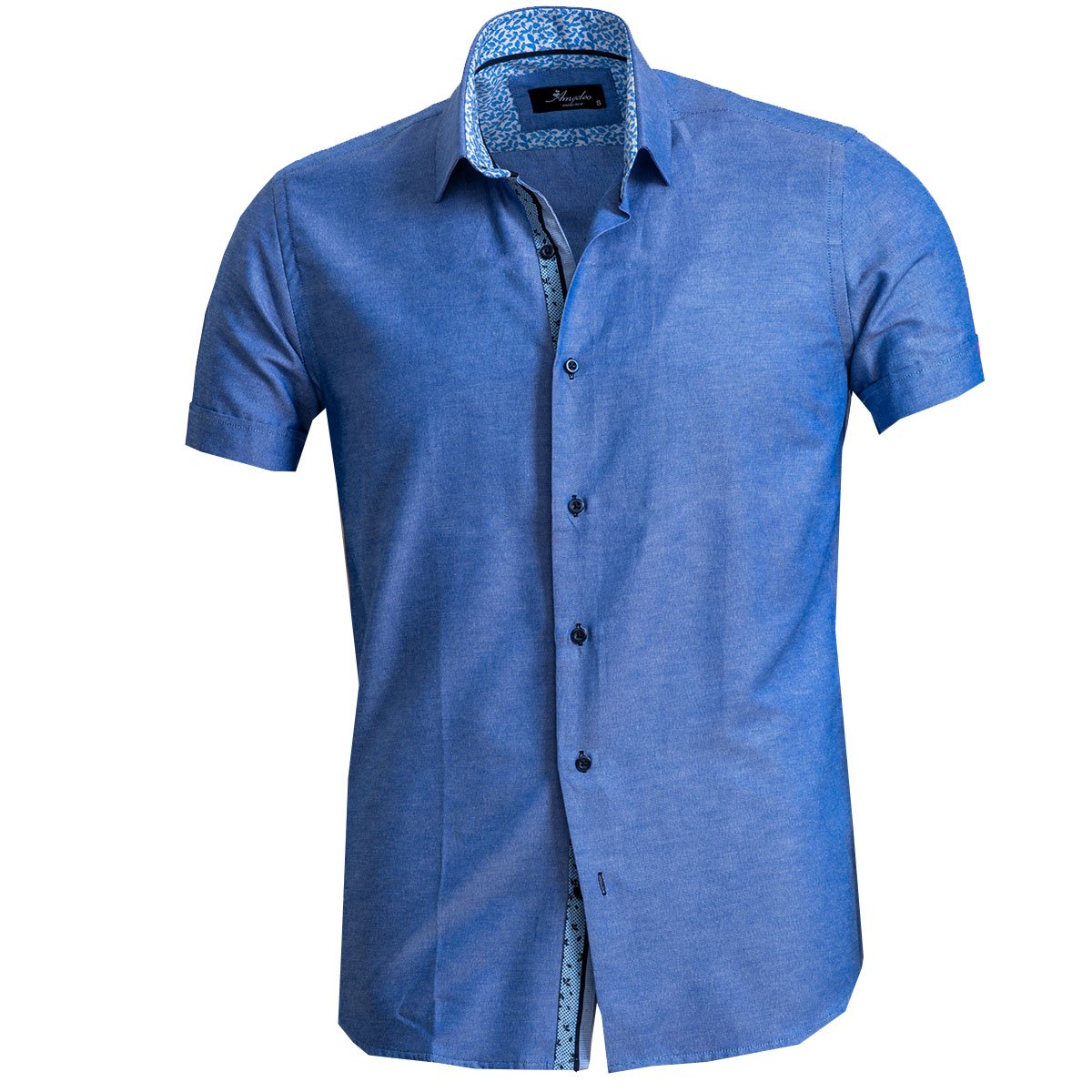 Men's Button down Tailor Fit Soft 100% Cotton Short Sleeve Dress Shirt Denim Blue casual And Formal - Amedeo Exclusive
