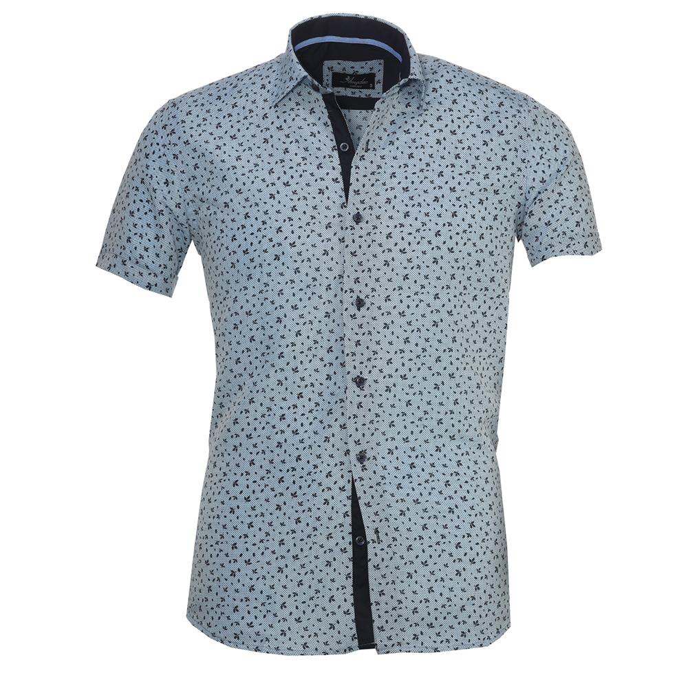 Men's Button down Tailor Fit Soft 100% Cotton Short Sleeve Dress Shirt Light Blue Floral casual And Formal - Amedeo Exclusive