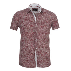 Men's Button down Tailor Fit Soft 100% Cotton Short Sleeve Dress Shirt Burgandy Floral casual And Formal - Amedeo Exclusive