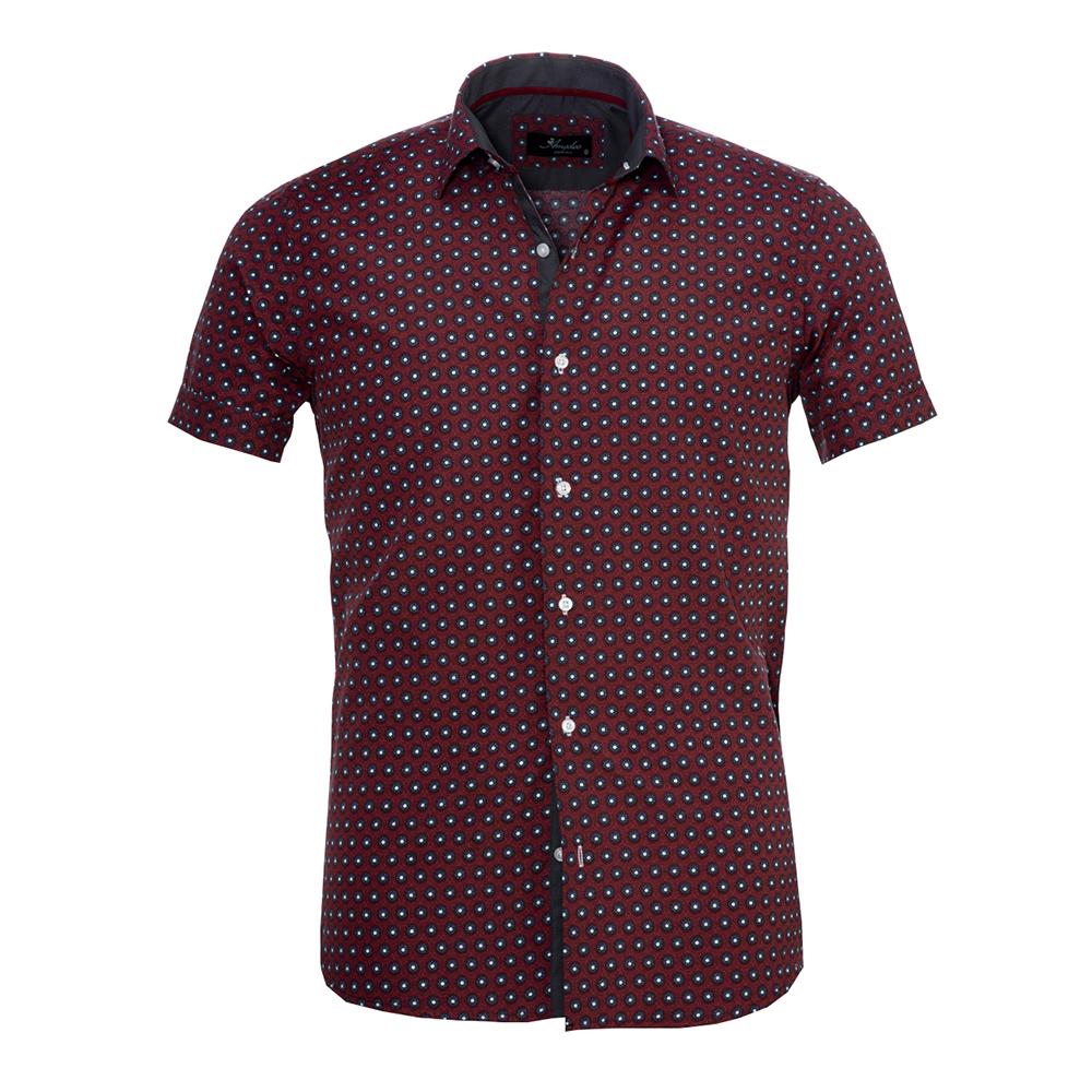 Men's Button down Tailor Fit Soft 100% Cotton Short Sleeve Dress Shirt Burgandy Circles casual And Formal - Amedeo Exclusive