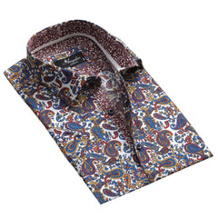 Men's Button down Tailor Fit Soft 100% Cotton Short Sleeve Dress Shirt Playful Colorful Paisley casual And Formal - Amedeo Exclusive