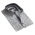 Men's Button down Tailor Fit Soft 100% Cotton Short Sleeve Dress Shirt Light Grey Floral casual And Formal - Amedeo Exclusive