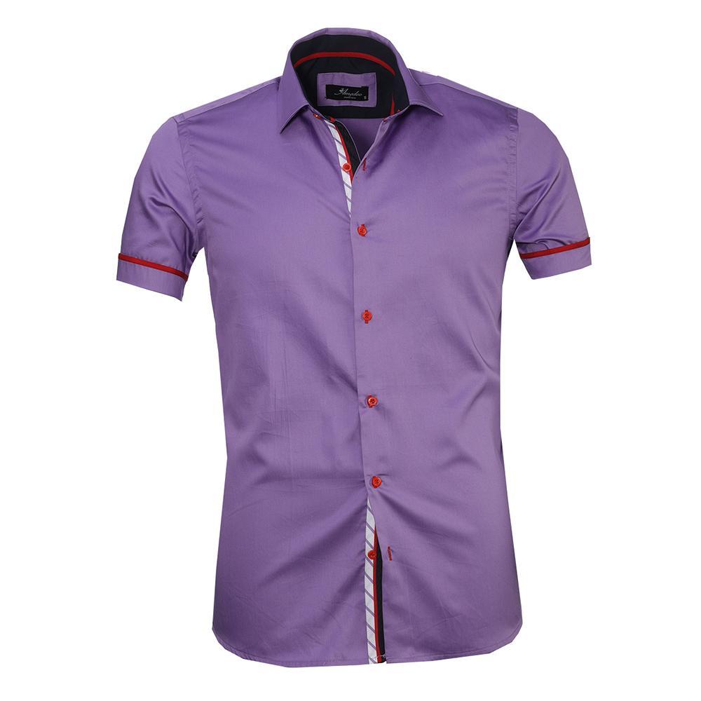 Men's Button down Tailor Fit Soft 100% Cotton Short Sleeve Dress Shirt Solid Light Purple casual And Formal - Amedeo Exclusive
