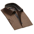 Men's Button down Tailor Fit Soft 100% Cotton Short Sleeve Dress Shirt Light Brown casual And Formal - Amedeo Exclusive