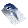 Men's Button down Tailor Fit Soft 100% Cotton Short Sleeve Dress Shirt White with Light Blue Floral casual And Formal - Amedeo Exclusive