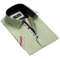 Men's Button down Tailor Fit Soft 100% Cotton Short Sleeve Dress Shirt Green White Checkered Floral casual And Formal - Amedeo Exclusive
