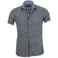 Men's Button down Tailor Fit Soft 100% Cotton Short Sleeve Dress Shirt Light Blue Black Checkered casual And Formal - Amedeo Exclusive
