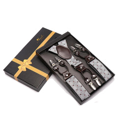 Men's Y Back Adjustable Strap Dual Clip Grey Red Dot High Quality Premium Suspenders - Amedeo Exclusive