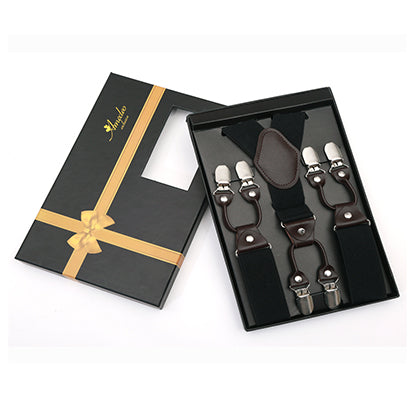Men's Dual Clip Y Solid Black Check High Quality Premium Suspenders - Amedeo Exclusive