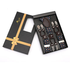 Men's Dual Clip Y Back Adjustable Strap Blue Polka Dot High Quality Premium Suspenders - Amedeo Exclusive