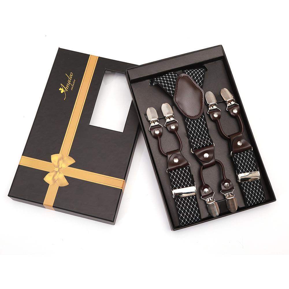Men's Dual Clip Y Back Adjustable Strap Black White High Quality Premium Suspenders - Amedeo Exclusive
