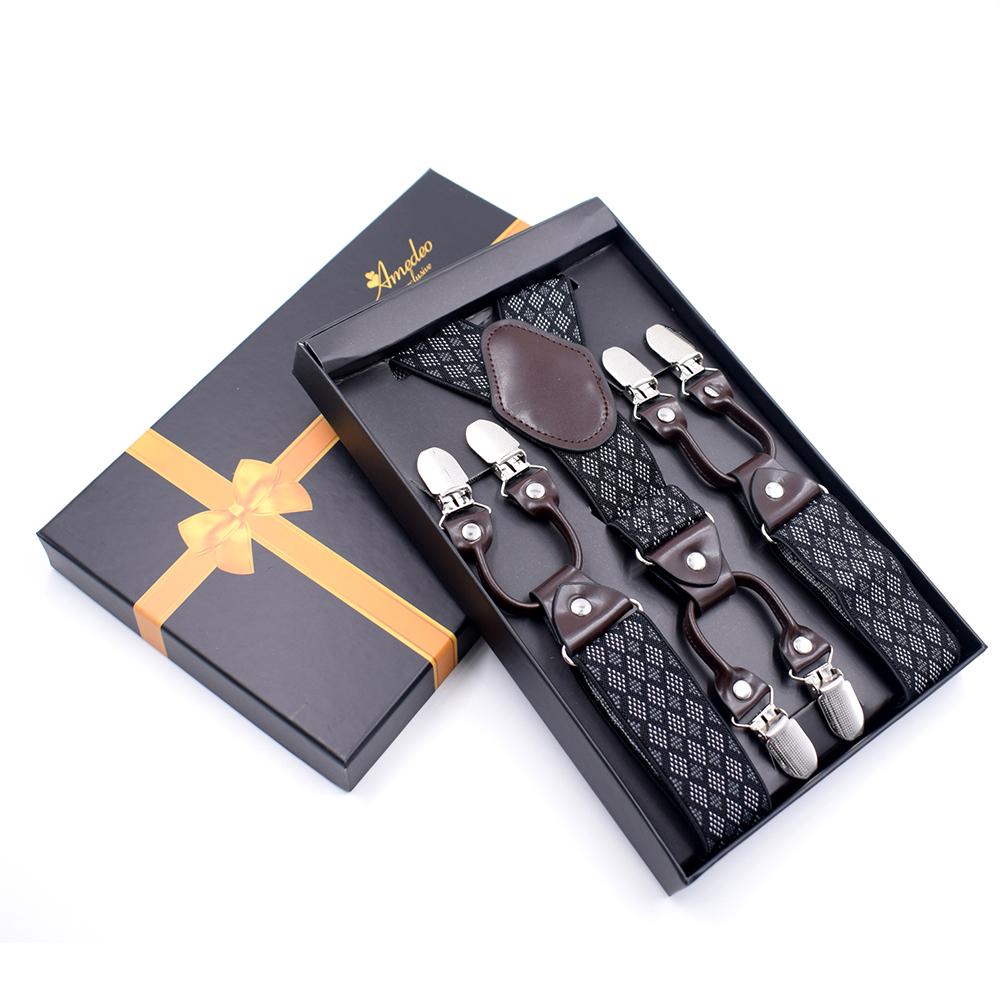 Men's Dual Clip Y Back - Black Grey High Quality Premium Suspenders - Amedeo Exclusive