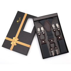 Men's Elastic Y Solid Grey Strap Dual Clip on High Quality Premium Suspenders - Amedeo Exclusive