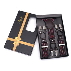 Men's Elastic Y Blue & Red Strap Dual Clip on High Quality Premium Suspenders - Amedeo Exclusive