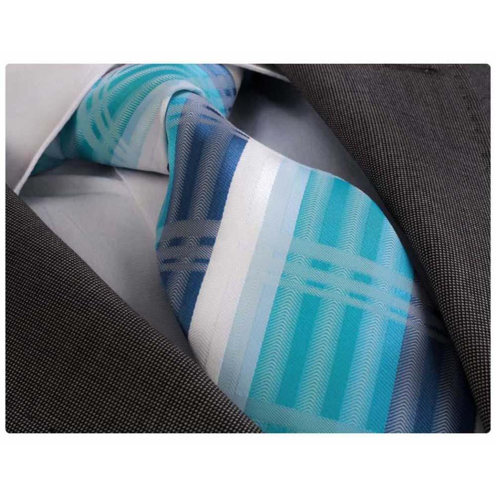 Blue White Mens Designer Silk Necktie with Gift Box - Premium Quality made in Europe - Amedeo Exclusive