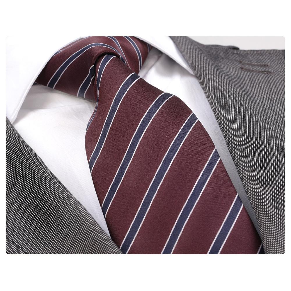 Amedeo Exclusive Men's Fashion Navy Blue Red Stripe Silk Neck Tie Gift Box - Amedeo Exclusive