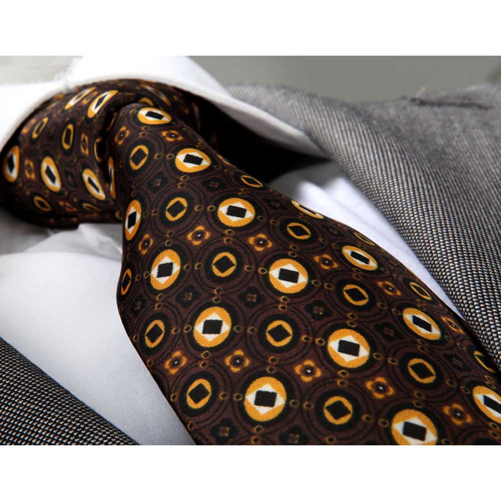 Men's Fashion Brown Champagne Circles Neck Tie With Box Premium Quality - Amedeo Exclusive