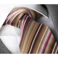 Men' s Fashion Brown White Pink Neck Tie With Gift Box - Amedeo Exclusive
