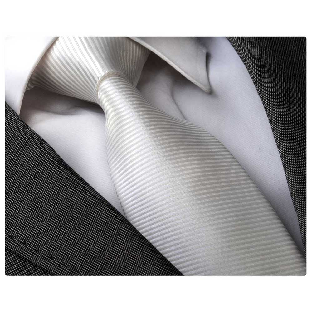Men's Fashion White Silk Neck Tie With Gift Box - Amedeo Exclusive