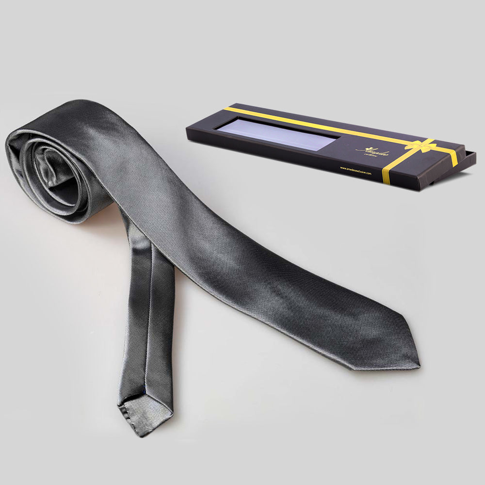 Men's Fashion Dark Grey Silk Neck Tie With Gift Box - Amedeo Exclusive