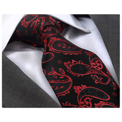 Red Black Paisley Mens Designer Silk Necktie with Gift Box - Premium Quality made in Europe - Amedeo Exclusive