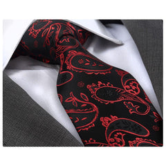 Men's Fashion Red Black Paisley Neck Tie Gift box - Amedeo Exclusive