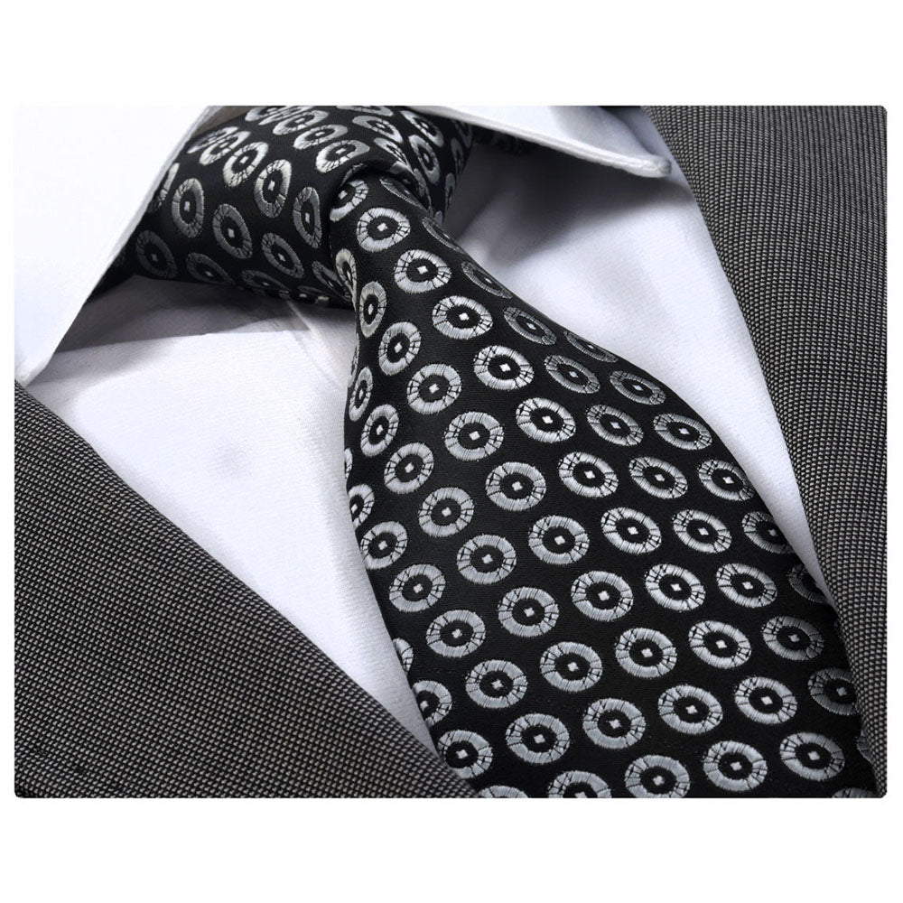 Men's Fashion Black White Champagne Circles Neck Tie With Box Gift - Amedeo Exclusive