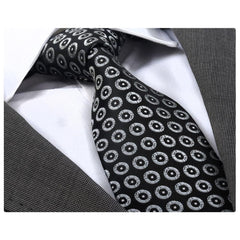Men's Fashion Black Silver Circles Squares Neck Tie Gift box - Amedeo Exclusive