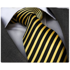 Men's Fashion Black Yellow Stripes Silk Neck Tie With Gift Box - Amedeo Exclusive