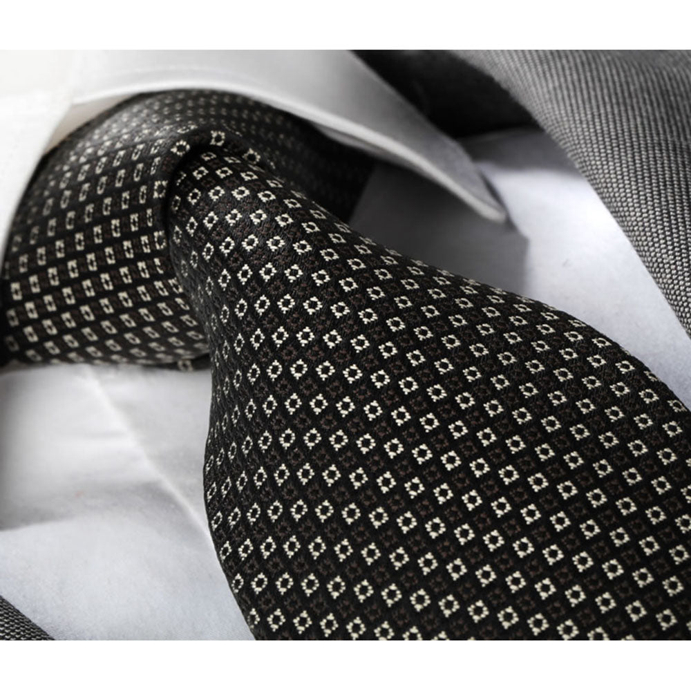 Men's Fashion Black White Squares Silk Neck Tie With Gift Box - Amedeo Exclusive