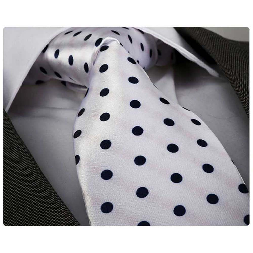 Men's Fashion White With Big Black Dot Silk Neck Tie With Gift Box - Amedeo Exclusive