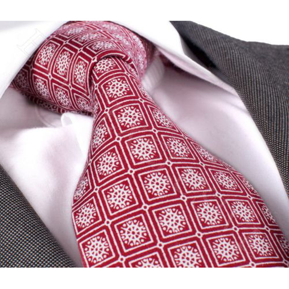 Men's jacquard Red With Silver Design Premium Neck Tie With Gift Box - Amedeo Exclusive