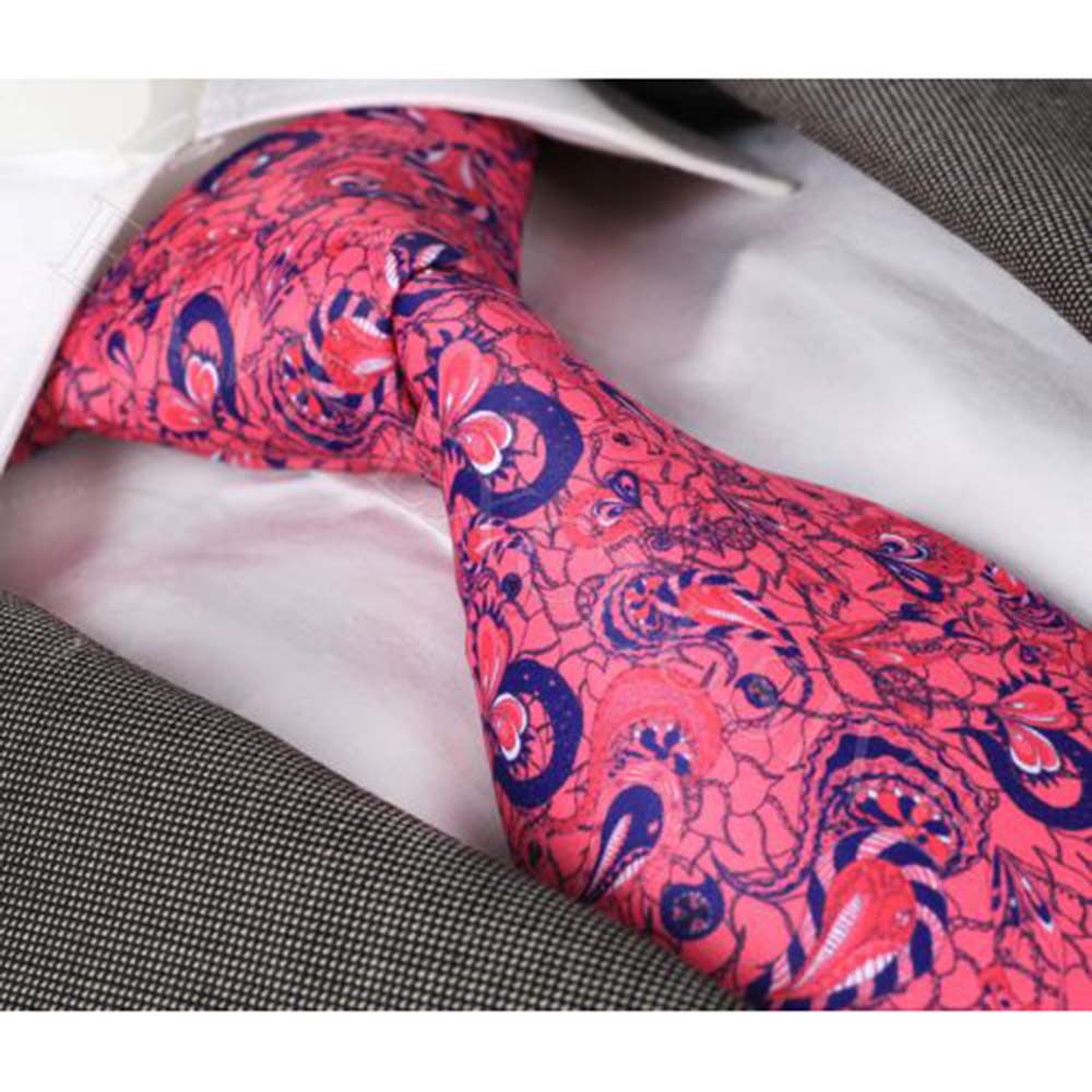 Men's jacquard Salmon & Blue Paisley Premium Neck Tie With Gift Box - Amedeo Exclusive