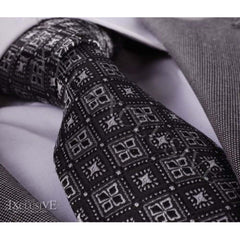 Men's jacquard Silver & Black Design Premium Neck Tie With Gift Box - Amedeo Exclusive
