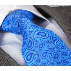 Men's jacquard Aqua Blue Paisley Premium Neck Tie With Gift Box - Amedeo Exclusive