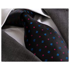 Men's jacquard Black with Metallic Blue & Pink Premium Neck Tie With Gift Box - Amedeo Exclusive