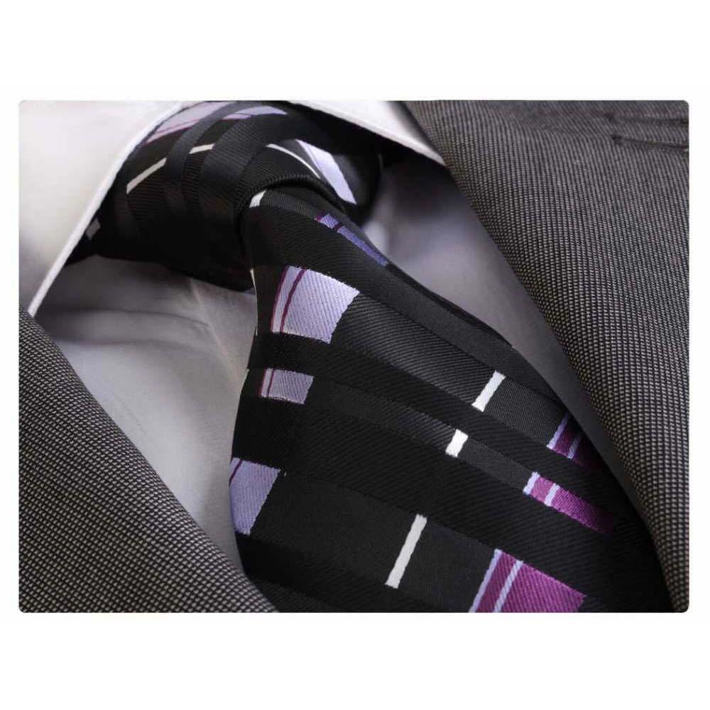 Black Purple White Mens Designer Silk Necktie with Gift Box - Premium Quality made in Europe - Amedeo Exclusive