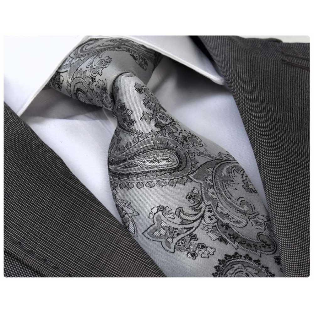 Men's Fashion Silver Grey Paisley Neck Tie Gift box - Amedeo Exclusive